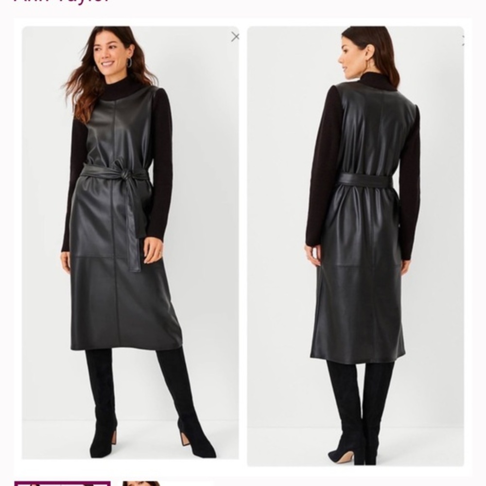 ANN TAYLOR MIXED LEDIA Black Faux Leather SWEATER Dress SIZE XS
